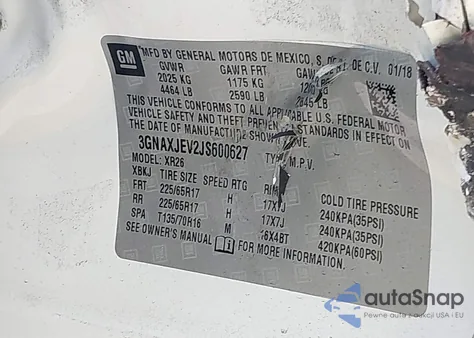 2018 Chevrolet Equinox Lt from USA, damaged, VIN 3GNAXJEV2JS600627